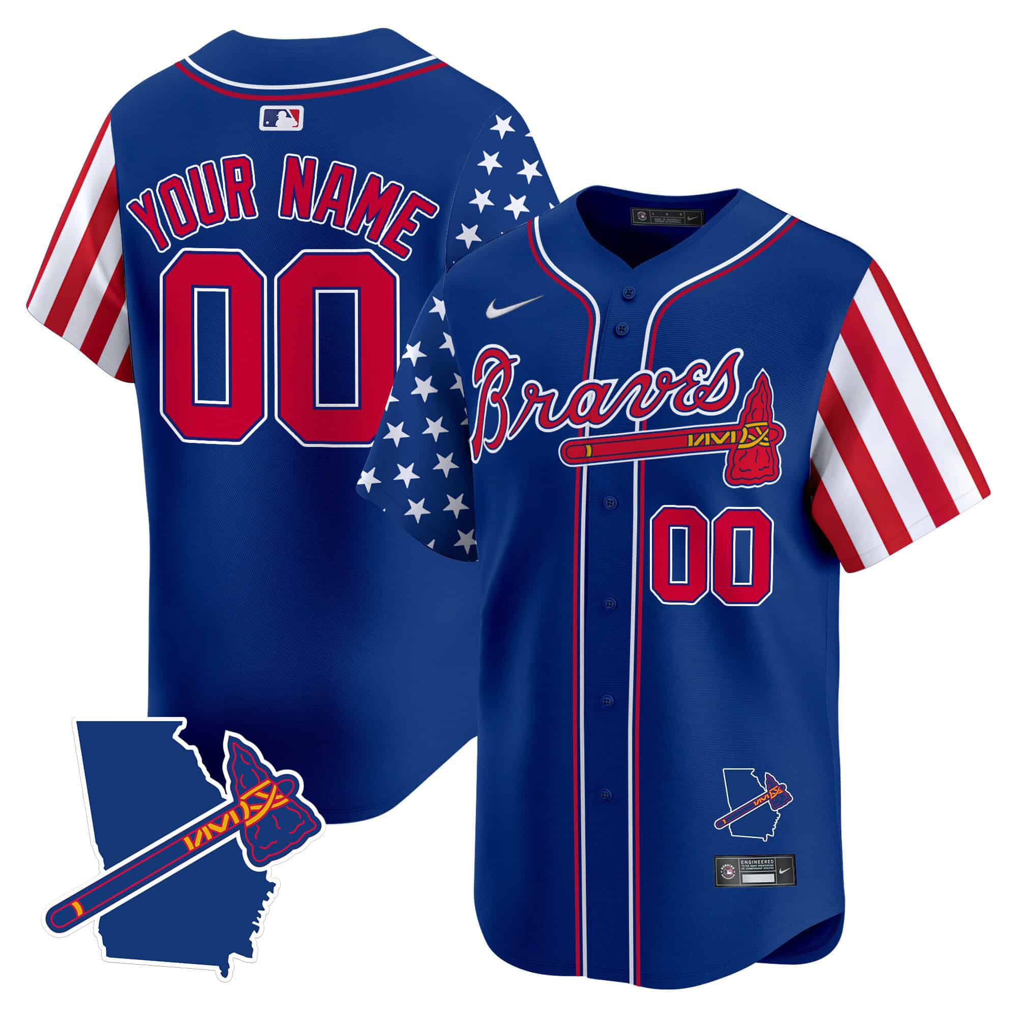 Men Atlanta Braves Blue Nike 2024 Independence Day Vapor Premier Limited Custom MLB Jersey